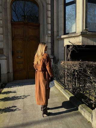 Lèe 100% Real Suede Leather Trench Coat Tan- PRE ORDER