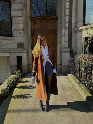 Lèe 100% Real Suede Leather Trench Coat Tan- PRE ORDER
