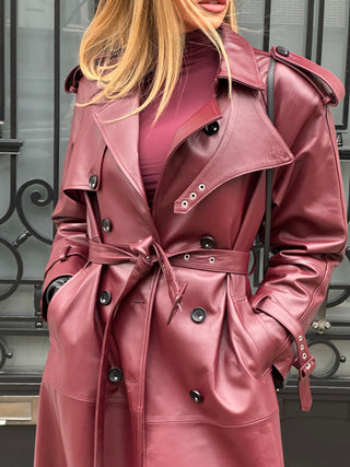 Lèe Lambskin Leather Trench Coat Burgundy