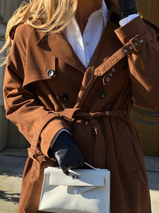 Lèe 100% Real Suede Leather Trench Coat Tan- PRE ORDER