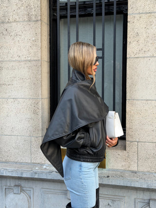 Jade leather jacket with leather scarf
