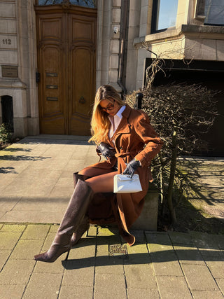 Lèe 100% Real Suede Leather Trench Coat Tan- PRE ORDER