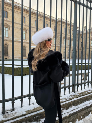 Fur hair band in White