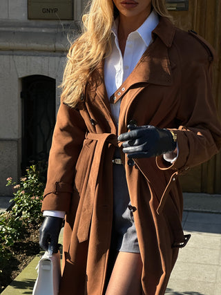 Lèe 100% Real Suede Leather Trench Coat Tan- PRE ORDER