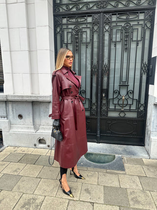 Lèe Lambskin Leather Trench Coat Burgundy
