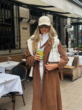 Lèe 100% Real Suede Leather Trench Coat Tan- PRE ORDER
