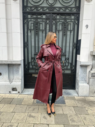 Lèe Lambskin Leather Trench Coat Burgundy